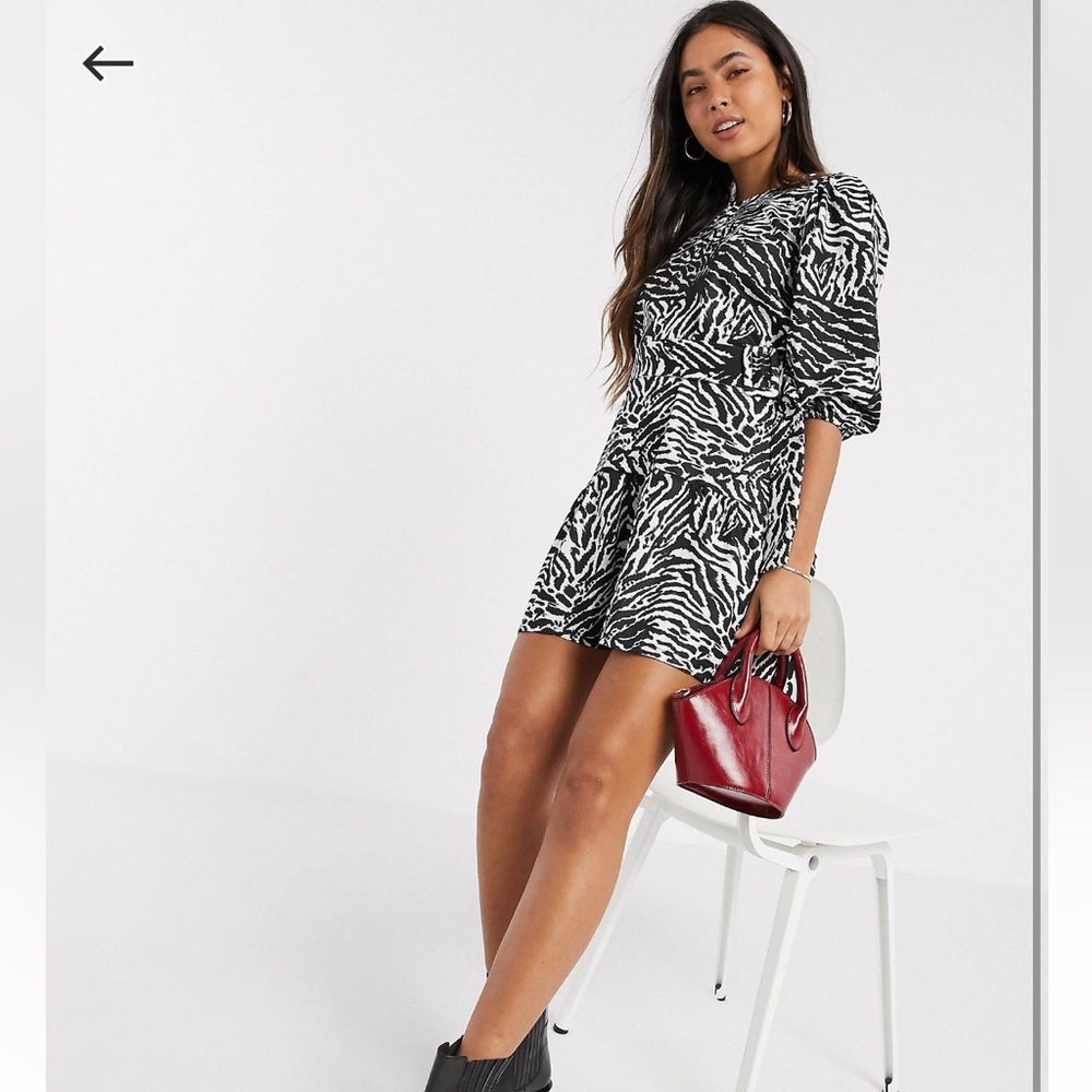 River Island zebra print belted mini dress in black